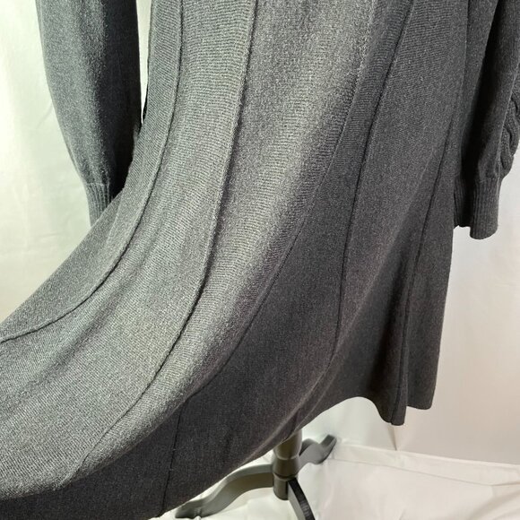 Evan-Picone Sweater Dress Size L Charcoal Midi Long Sleeves V Neck - Picture 6 of 15